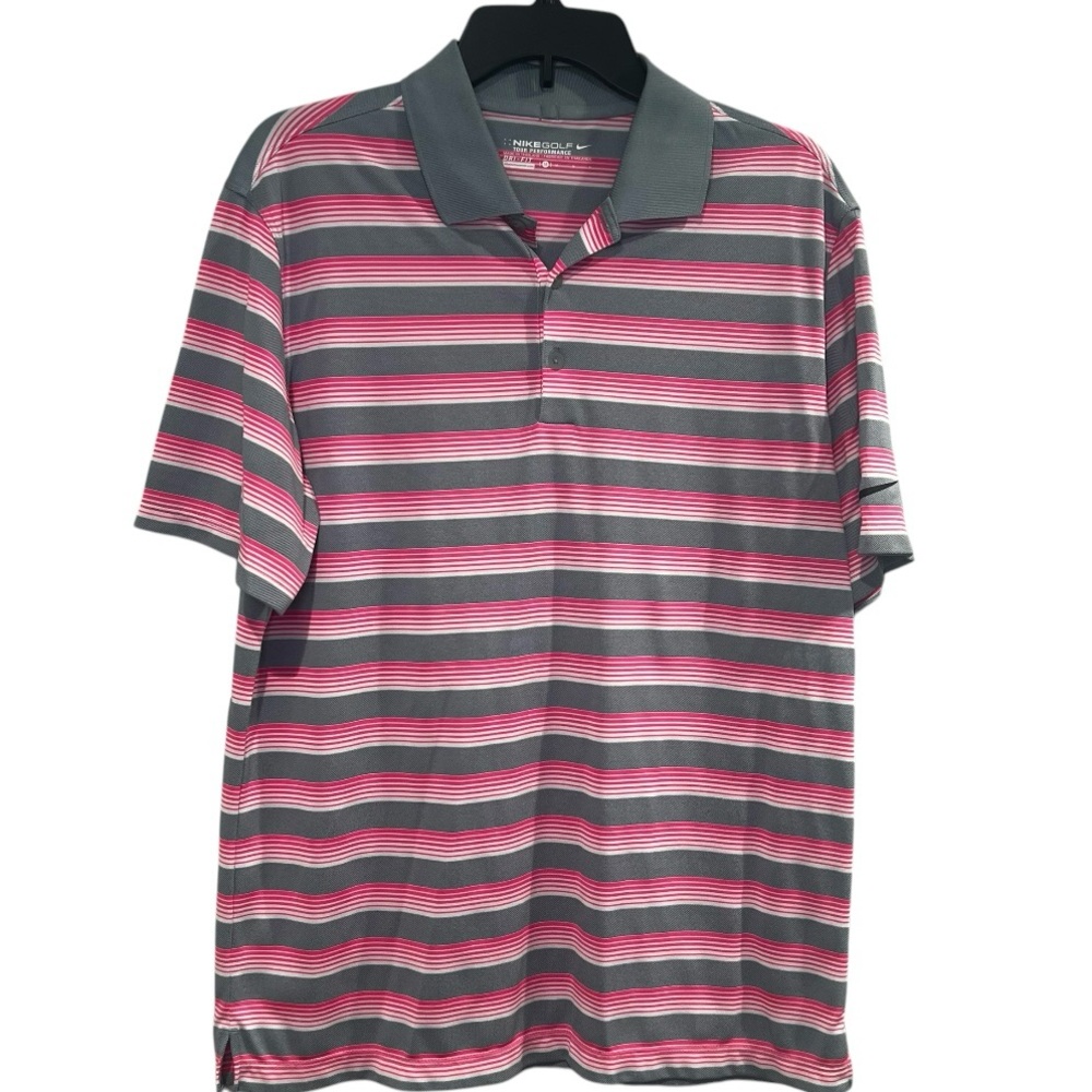 Nike Men's Striped Polo golf Shirt - Gray and Pink